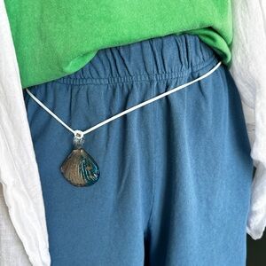 Glass Shell with White Leather Cord Belt